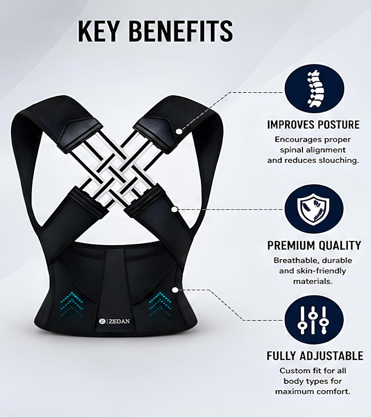 ZEDAN Neoprene Posture Corrector Belt for Men & Women | Shoulder & Back Support Brace | Comfortable Clavicle Strap | Back Straightener Support For Spine & Body Posture Correction | Free Size